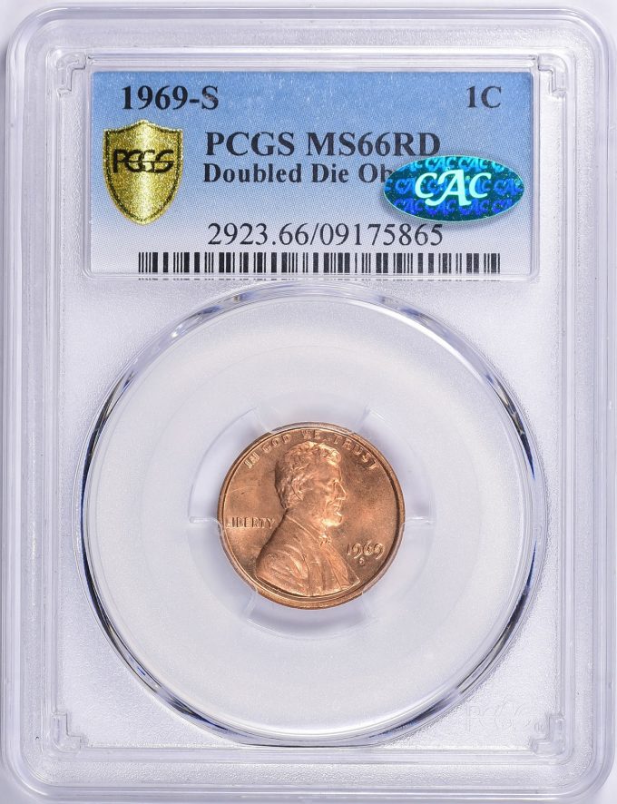 1969-S Lincoln Cent Doubled Die Obverse PCGS MS-66 RD CAC