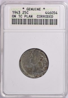 Mint Error 1943 Washington Quarter on 1c Steel Cent Planchet – obverse