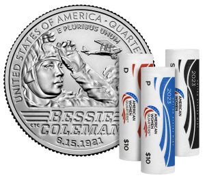 US Mint image 2022 P D S Bessie Coleman quarter and rolls