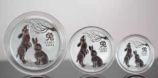 Perth Mint Gold Bullion Sales Drop in February 2023 Australian Lunar Rabbit 2oz,1oz, .5oz Silver Bullion Coins - Obverses