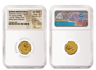Spink Offering NGC-certified Ancient Gold Coins from Egypt, Rome, and Great Britain 43 BC Roman Imperatorial Octavian Divus Caesar AV Aureus