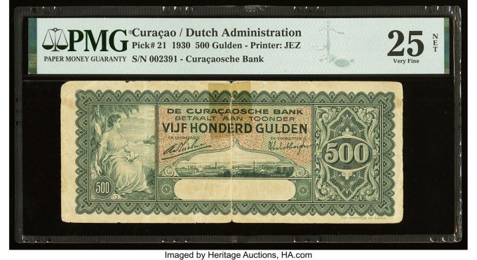 Curacao Curacaosche Bank 500 Gulden 1930 Pick 21 PMG Very Fine 25 Net