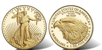 2023-W Proof American Gold Eagles Available in Four Sizes and Set Image of obverse and reverse 2023-W $50 Proof American Gold Eagle