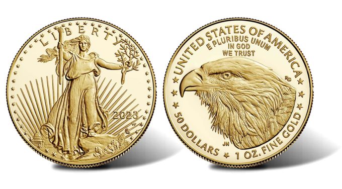 Image of obverse and reverse 2023-W $50 Proof American Gold Eagle