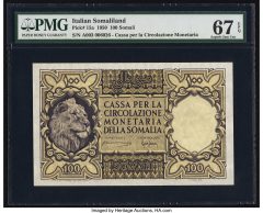 Italian Somaliland Cassa Per La Circolazione Monetaria Della Somalia 100 Somali 1950 Pick 15a PMG Superb Gem Unc 67 EPQ