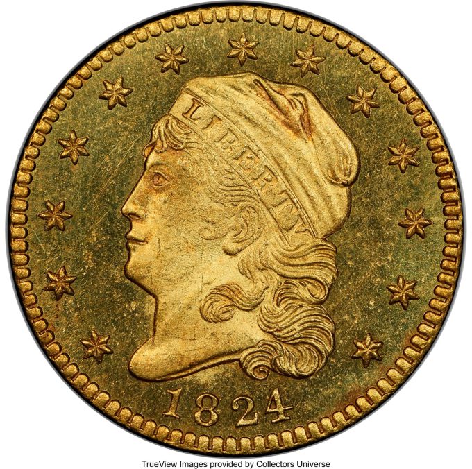 1824/1 Capped Head Left Quarter Eagle, PR67