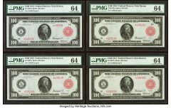 Fr. 1072a $100 1914 Red Seal Federal Reserve Note Cut Sheet of Four