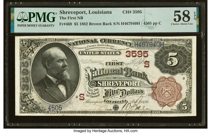 Shreveport, LA - $5 1882 Brown Back Fr. 469 The First National Bank