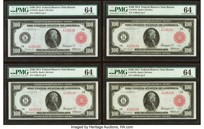 Fr. 1072a $100 1914 Red Seal Federal Reserve Note Cut Sheet of Four PMG Choice Uncirculated 64_2_back