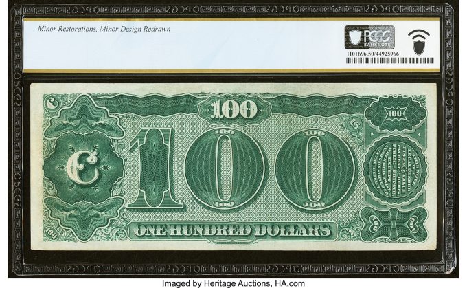 Fr. 377 $100 1890 Treasury Note PCGS Banknote About Unc 50 Details_2_back