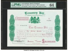 Great Britain Bank of England Treasury Bill 10 Million Pounds