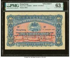 Hong Kong Hongkong & Shanghai Banking Corp. 10 Dollars 1.1.1901 Pick 151s KNB39S Specimen PMG Choice Uncirculated 63