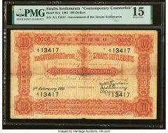 Straits Settlements Government of the Straits Settlements 100 Dollars 1.2.1901 Pick 4Cx Contemporary Counterfeit PMG Choice Fine 15