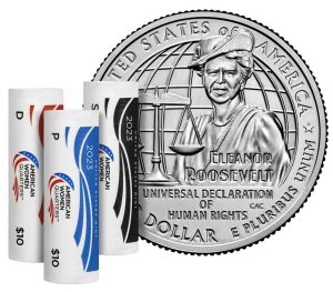 US Mint image 2023 P D S Eleanor Roosevelt quarter and rolls