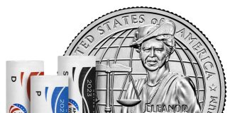 Eleanor Roosevelt Quarters Available in U.S. Mint Rolls and Bags US Mint image 2023 P D S Eleanor Roosevelt quarter and rolls