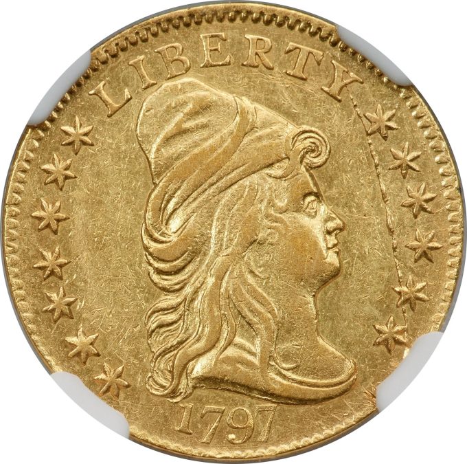 1797 Capped Bust Right Quarter Eagle, AU55