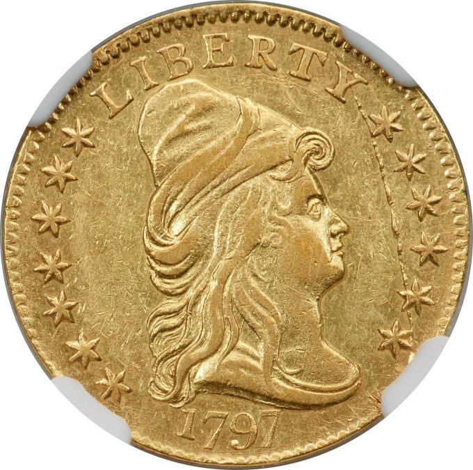 1797 Capped Bust Right Quarter Eagle, AU55