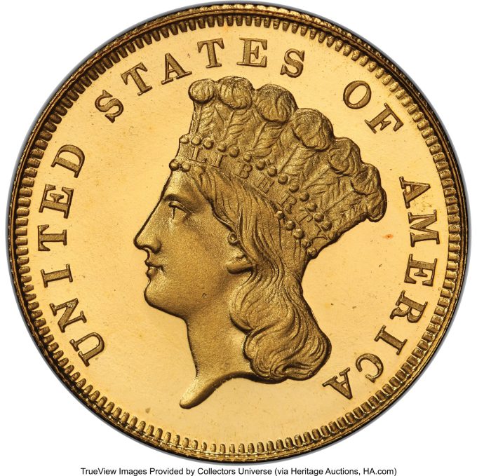 1863 Three Dollar, PR67+ Deep Cameo