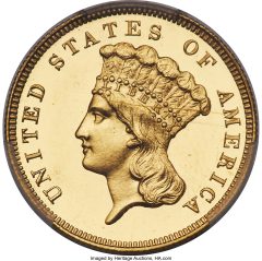 1864 Three Dollar, PR64 Deep Cameo