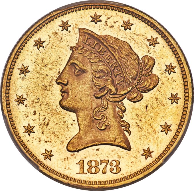 1873 $10 Closed 3 MS61 PCGS