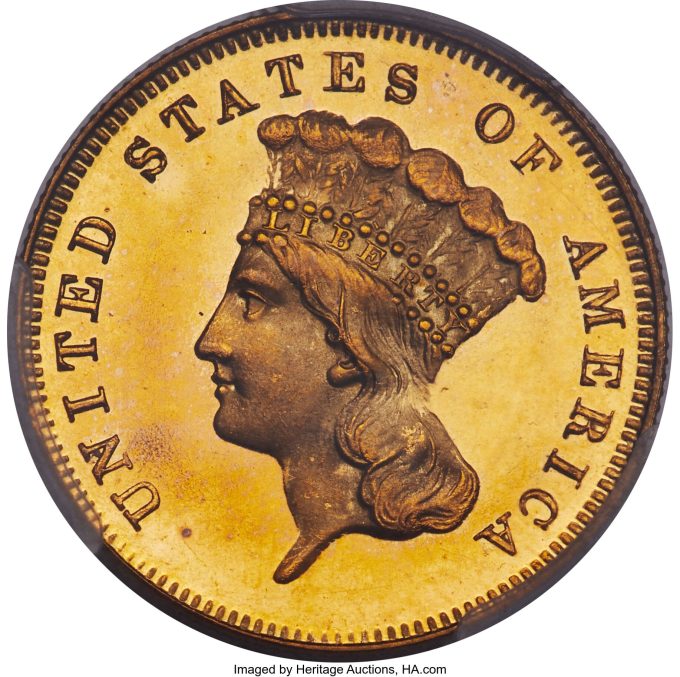 1874 $3 PR66 Cameo PCGS. CAC. JD-1, High R.6