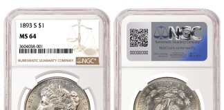 NGC’s New Hologram with QR Codes Bolsters Security in Anti-Counterfeiting Efforts 1893-S Morgan Silver Dollar, MS64, in NGC's New QR Code Hologram Holder