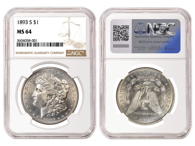 1893-S Morgan Silver Dollar, MS64, in NGC's New QR Code Hologram Holder
