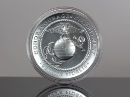 U.S. Marine Corps 250th Anniversary Commemorative Coins for 2025 CoinNews photo U.S. Marine Corps 2.5 Ounce Silver Medal - Reverse