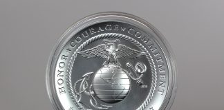 U.S. Marine Corps 250th Anniversary Commemorative Coins for 2025 CoinNews photo U.S. Marine Corps 2.5 Ounce Silver Medal - Reverse