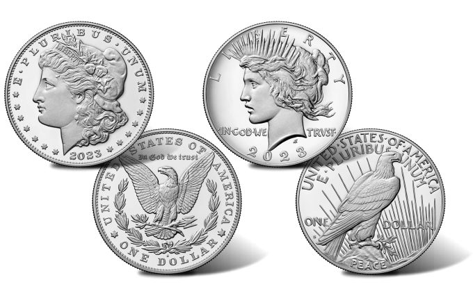 Images of 2023-S Proof Morgan and Peace Silver Dollars