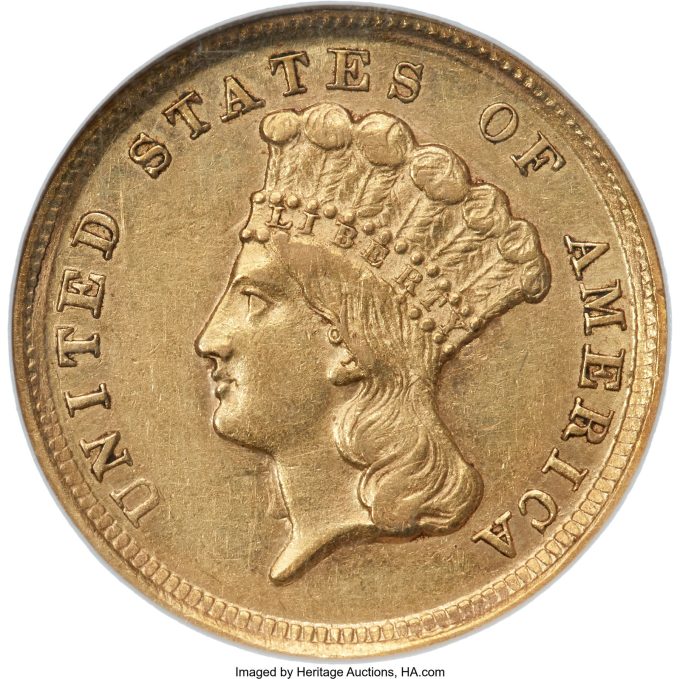 1854-D Three Dollar Gold, AU58