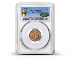 1860 Indian Cent Pointed Bust PCGS MS-67+ CAC