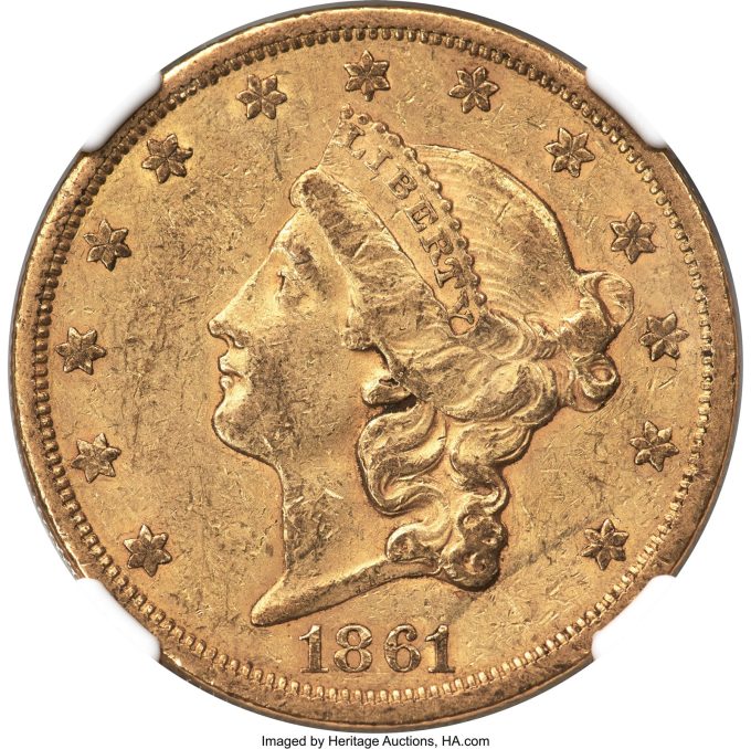 1861-S Paquet Double Eagle, AU55