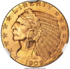 1909 Half Eagle MS66 NGC