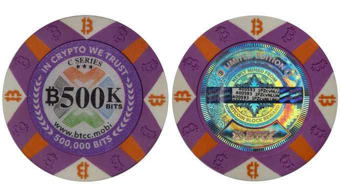 2016 BTCC 500K Bits "Poker Chip" 0.5 Bitcoin