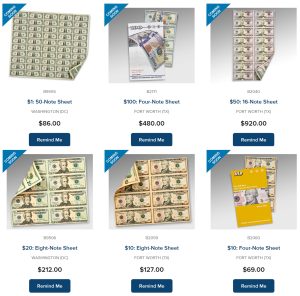 BEP Uncut Currency Sheet Products
