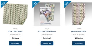 BEP Uncut Currency Sheets Get Oct. 1 Release Date BEP Uncut Currency Sheet Products