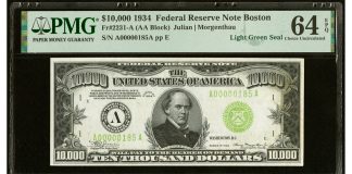 $10,000 Bill Sells for $480,000 at Heritage Auctions Fr. 2231-A $10,000 1934 Federal Reserve Note. PMG Choice Uncirculated 64 EPQ