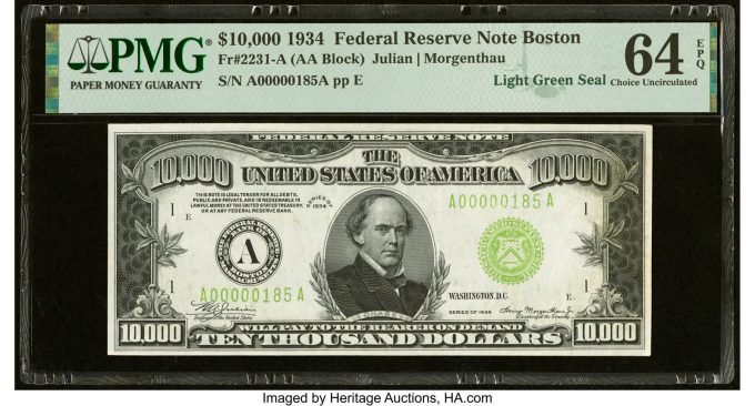 Fr. 2231-A $10,000 1934 Federal Reserve Note. PMG Choice Uncirculated 64 EPQ