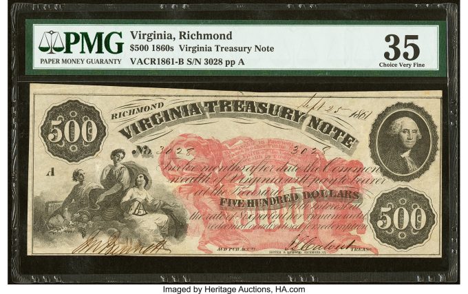 Richmond, VA- Commonwealth of Virginia $500 Sep. 25, 1861 Cr. 1861-B PMG Choice Very Fine 35