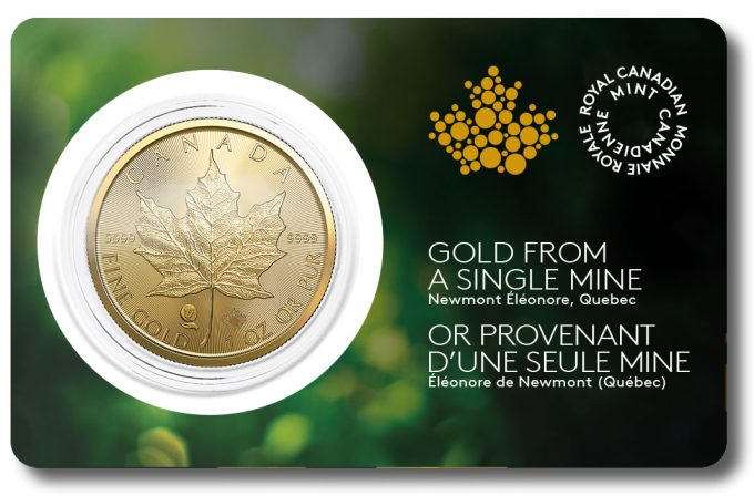 2023 $50 Gold Maple Leaf Single-Sourced Mine Bullion Coin in credit card-style packaging