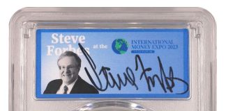 Steve Forbes Autographed Silver Eagle Labels at Nashville IMEX – Oct. 27-28 Steve Forbes silver eagle label