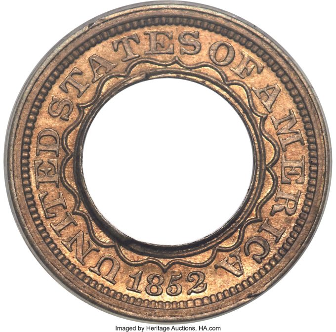 1852 Annular Gold Dollar in Copper