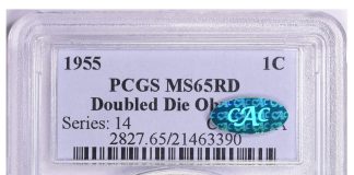 Stewart Blay Collections Realize Nearly $5 Million at GreatCollections 1955 Doubled Die Lincoln Cent PCGS MS-65 RD CAC