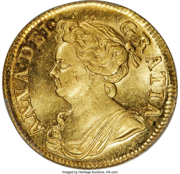 Anne gold Guinea 1714 MS65 NGC