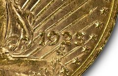 Close-up of date on 1923 Gold Double Eagle