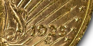 Lamar’s Centennial Coin Flip to Use Historic Gold Coin from 1923 Close-up of date on 1923 Gold Double Eagle