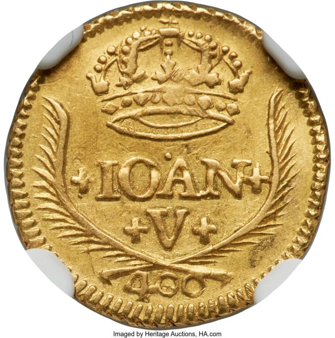 João V gold 400 Reis 1730-R MS62 NGC