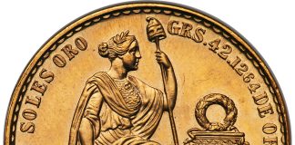 Heritage’s Nov. 3-4 World Coins Auction Tops $3.93 Million, Sees More Than 2,100 Bidders Republic gold 100 Soles 1958 MS65 NGC