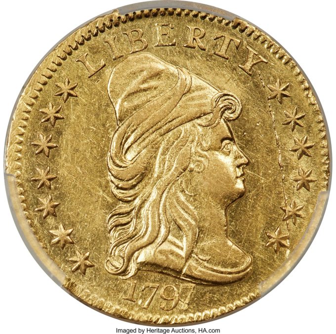 1797 Capped Bust Right Quarter Eagle, AU55